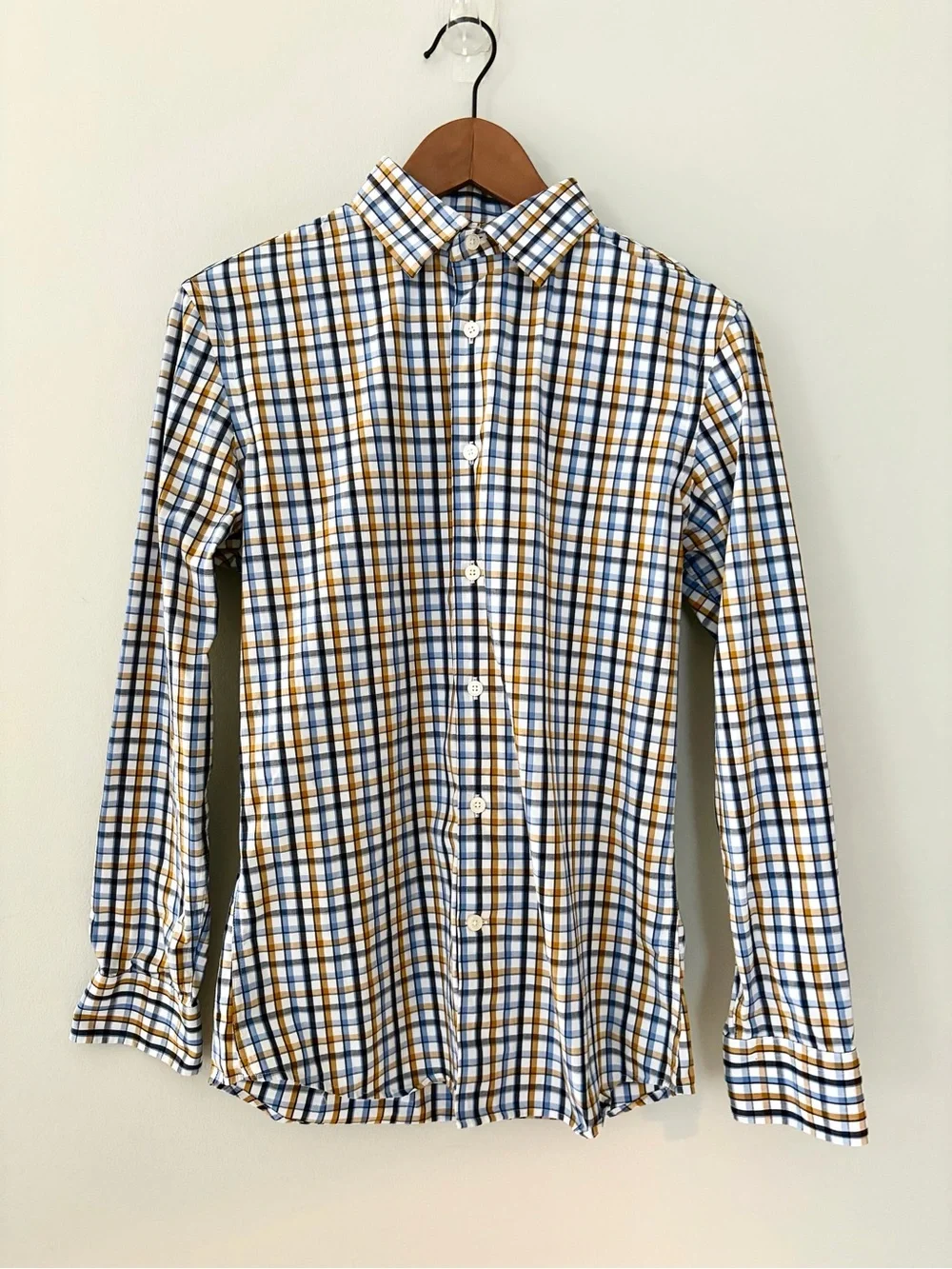 Banana Republic Athletic Fit Dress Shirt Blue White Tan Button-Up Cotton XS